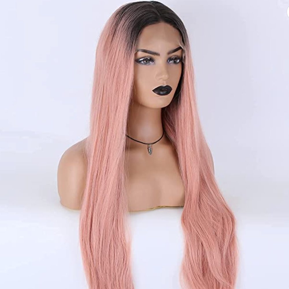 Pink ombré straight long wig
